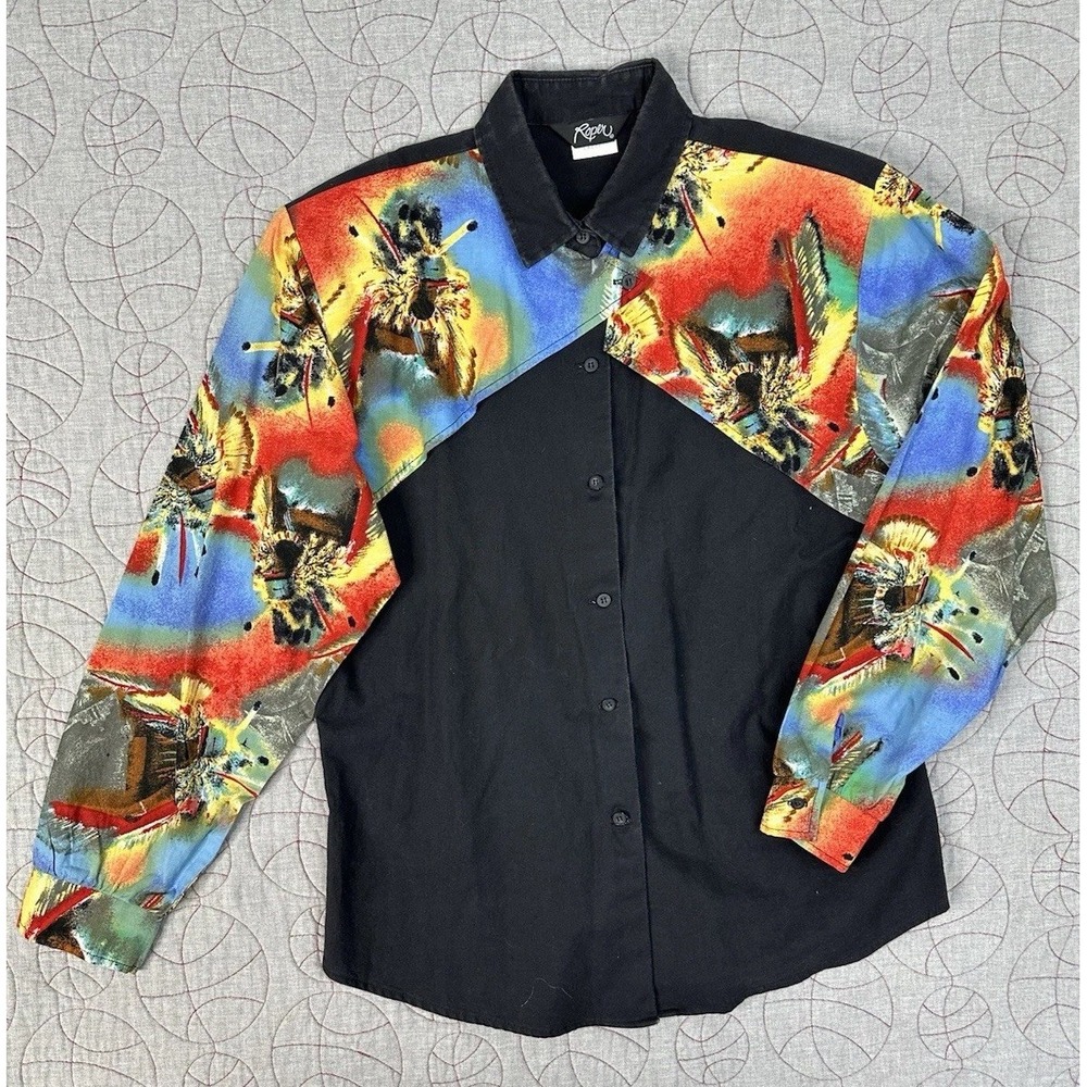 Roper Shirt‎ Womens Large Southwestern Pattern Vintage Cowgirl Flap Overlay